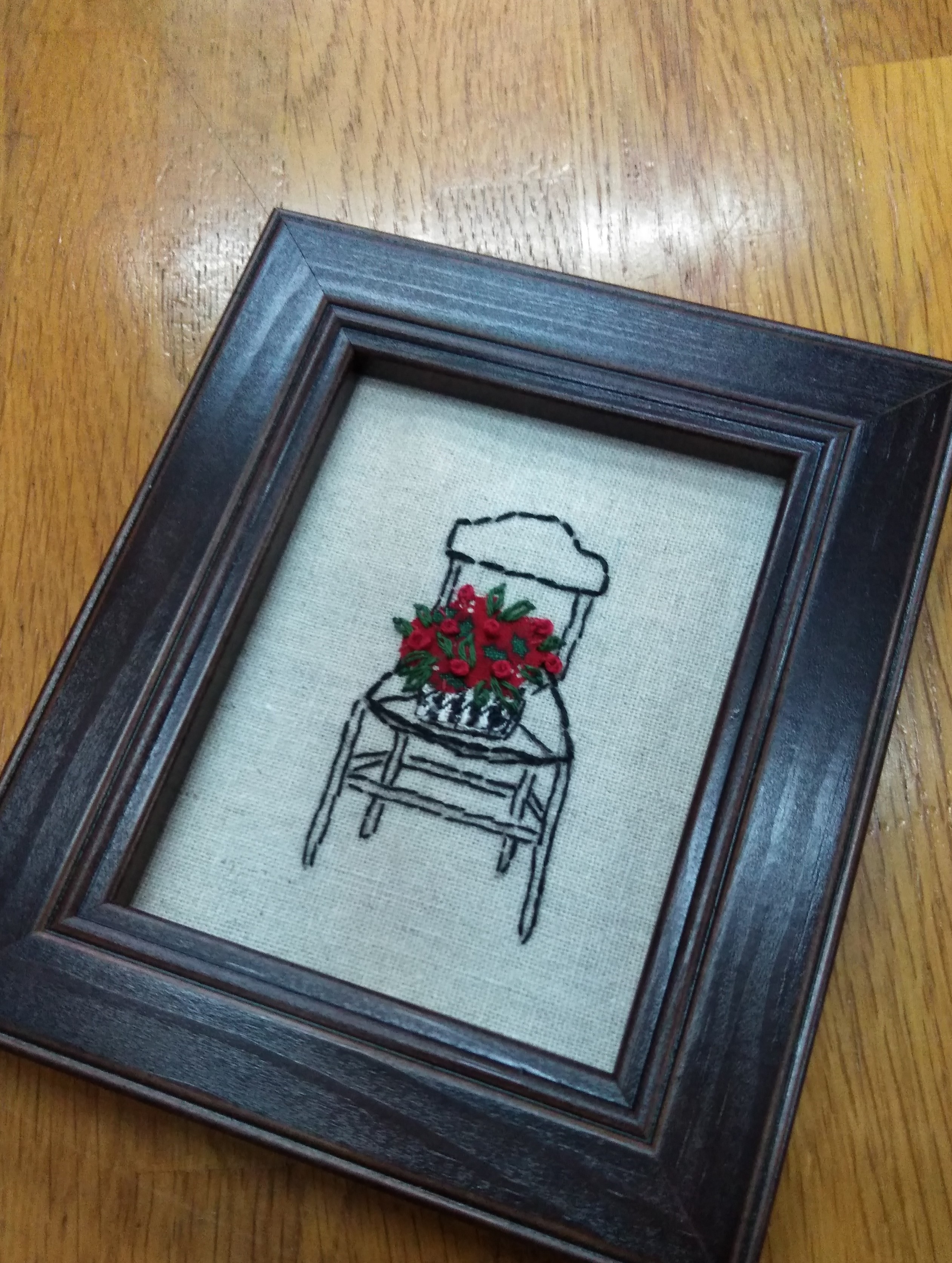 刺繍ミニ額 北欧イスと鉢植えの花 Iichi ハンドメイド クラフト作品 手仕事品の通販