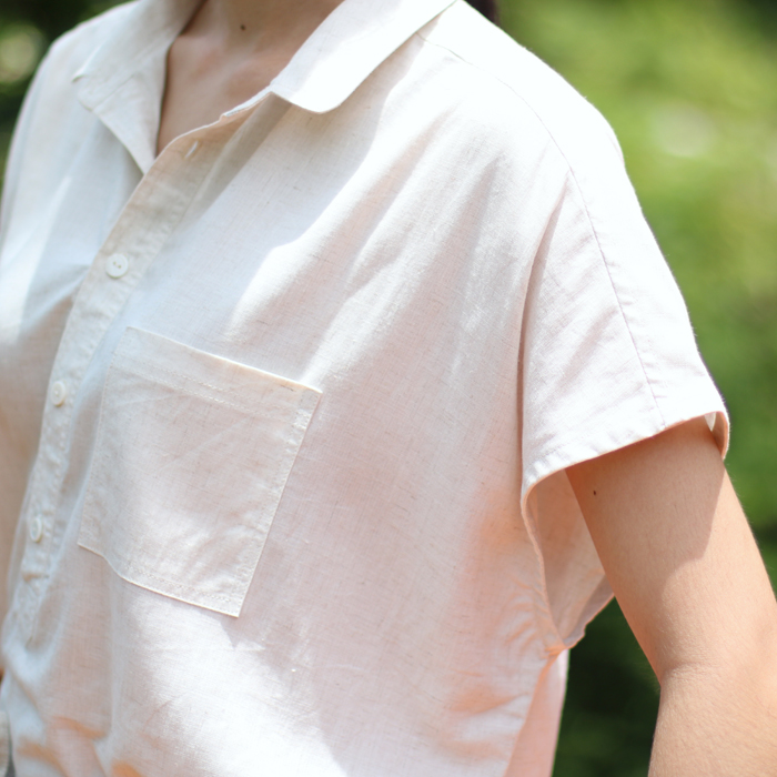 ネット限定 レーヨン リネン シャツ 半袖 麻 ゆったりサイズ M L オフホワイト ユニセックス Tomoの服 Iichi ハンドメイド クラフト作品 手仕事品の通販