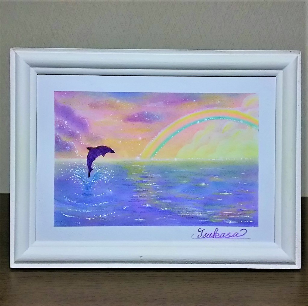 海とイルカのパステルアート 紅の空 虹の彩り Iichi ハンドメイド クラフト作品 手仕事品の通販