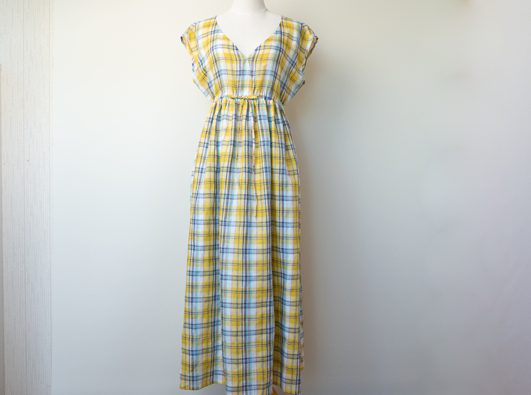 期間限定10 Off チェックリネンのレディなマキシワンピ マキシ丈 裏付き マドラスチェック フレンチスリーブ Iichi ハンドメイド クラフト作品 手仕事品の通販