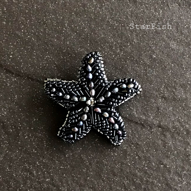 D1 Starfish ヒトデ 海星 ビーズ刺繍 ブローチ Iichi ハンドメイド クラフト作品 手仕事品の通販