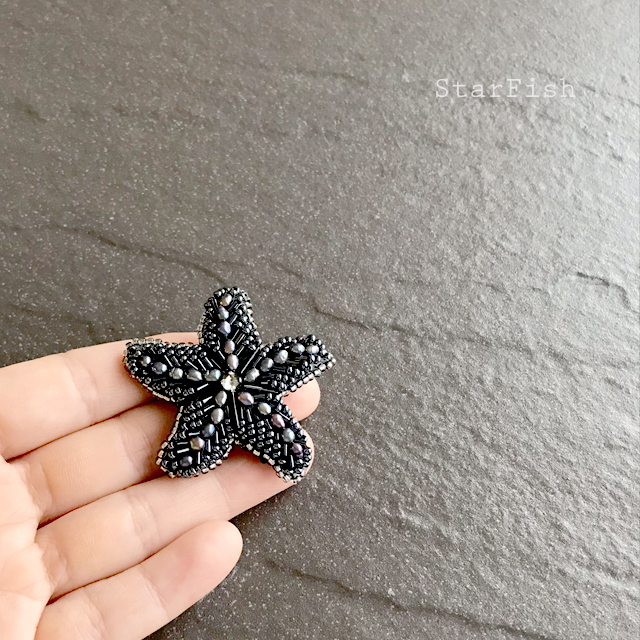 D1 Starfish ヒトデ 海星 ビーズ刺繍 ブローチ Iichi ハンドメイド クラフト作品 手仕事品の通販