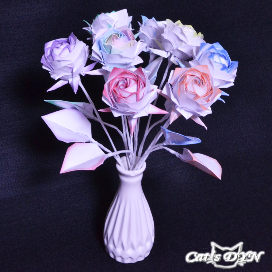 折り紙の薔薇の花束 レインボーローズ Iichi ハンドメイド クラフト作品 手仕事品の通販