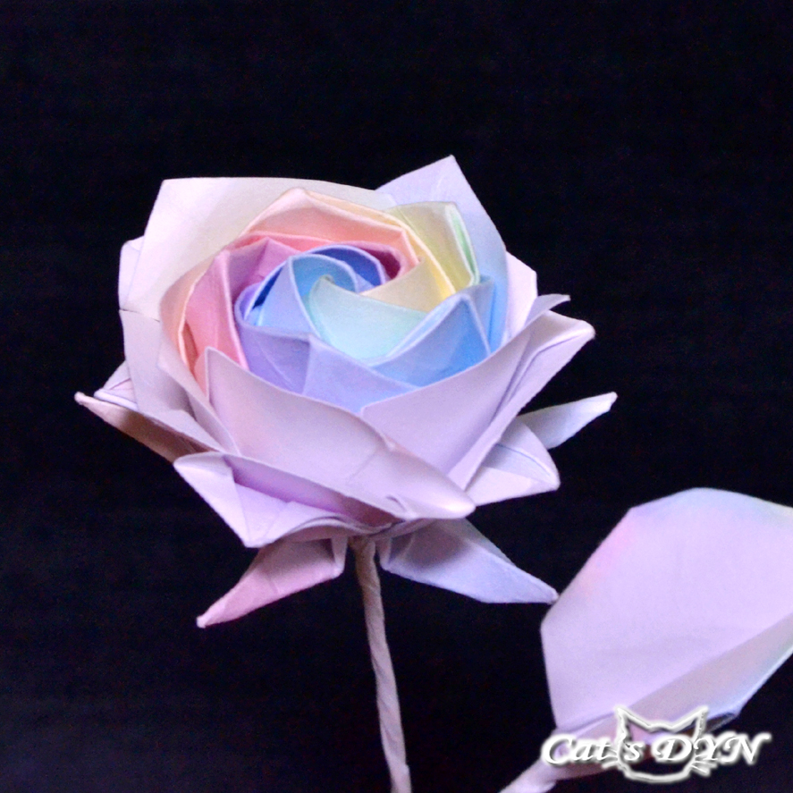 折り紙の薔薇の花束 レインボーローズを蕾から開花まで Iichi ハンドメイド クラフト作品 手仕事品の通販