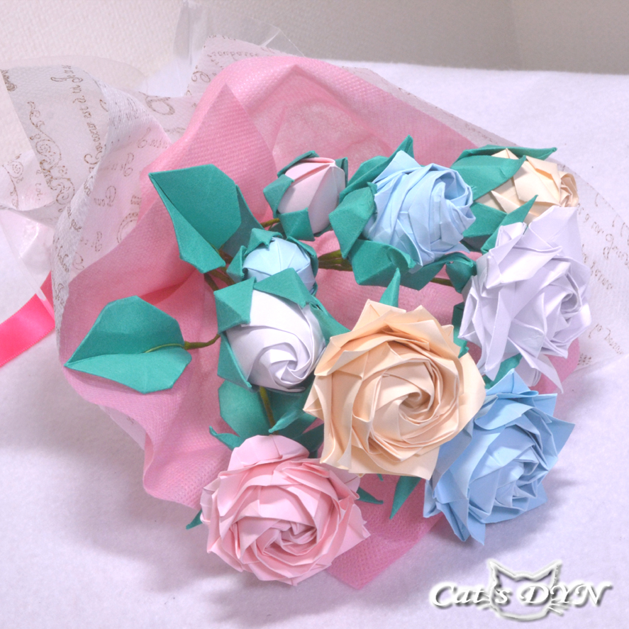 薔薇の花束 メッセージカード ラッピング付き 折り紙の薔薇の花 Iichi ハンドメイド クラフト作品 手仕事品の通販