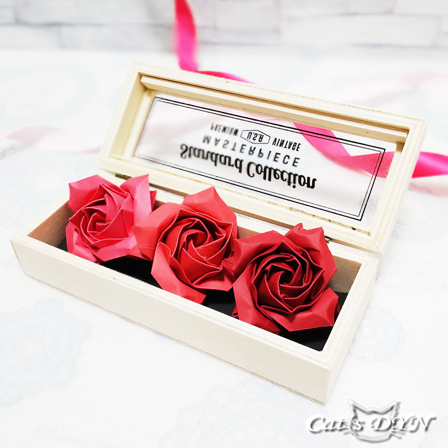 折り紙の薔薇の花 フラワーボックス 薔薇3輪 Iichi ハンドメイド クラフト作品 手仕事品の通販