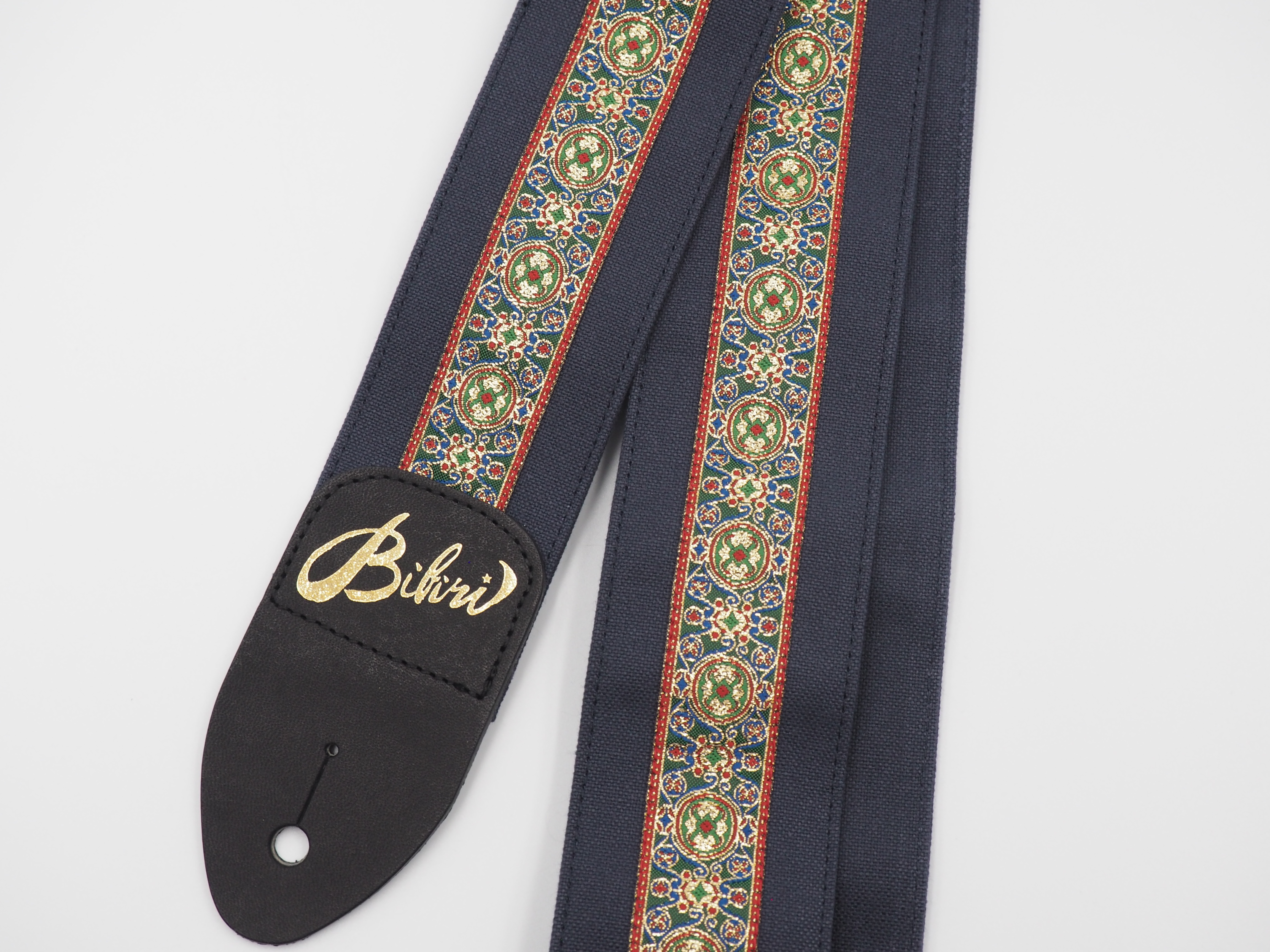 サイケ ヒッピー ラメ入りエスニック模様の帆布ギターストラップ ネイビー Iichi ハンドメイド クラフト作品 手仕事品の通販