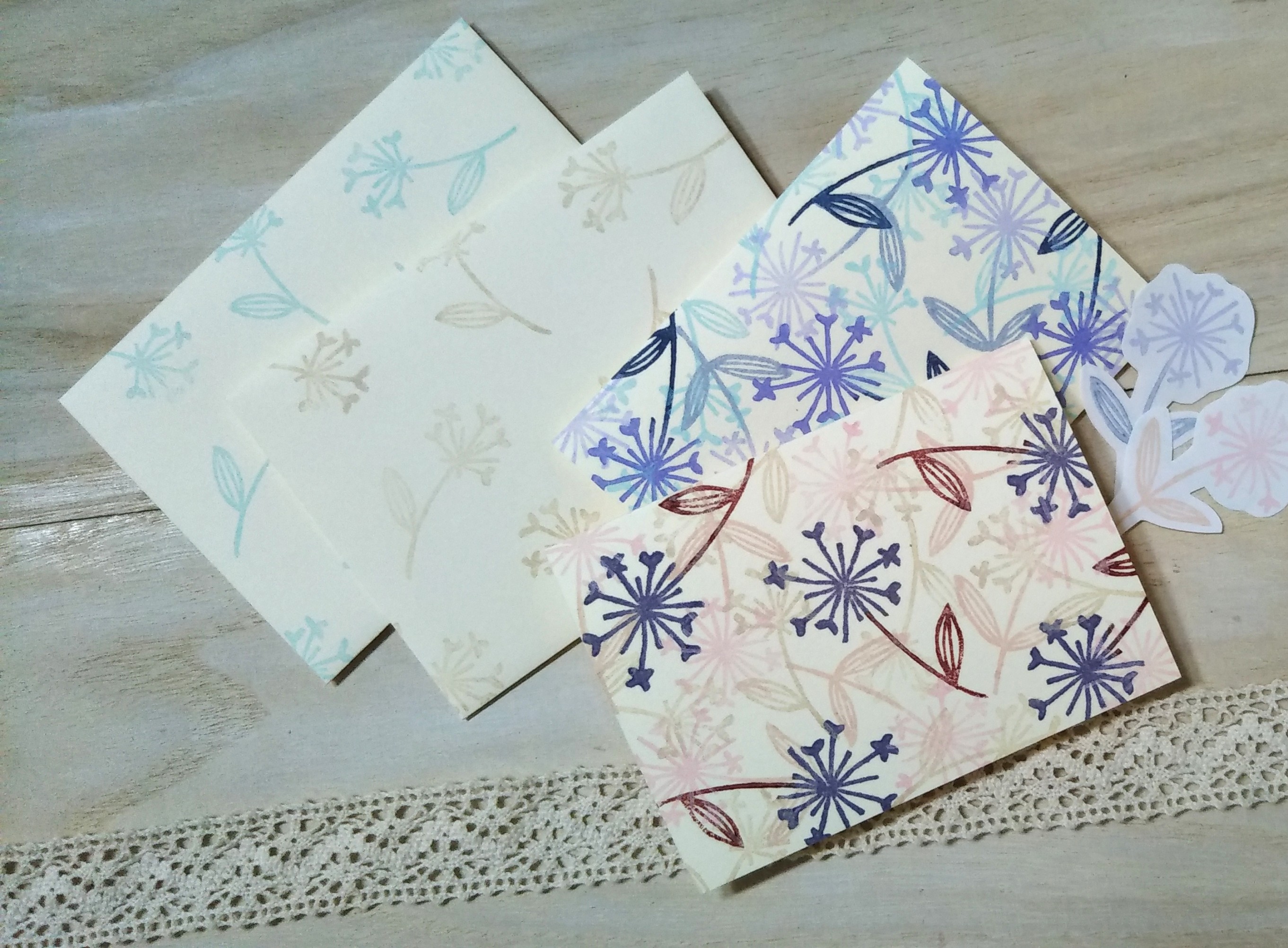 消しゴム版画 カードのセット レースフラワー Iichi ハンドメイド クラフト作品 手仕事品の通販