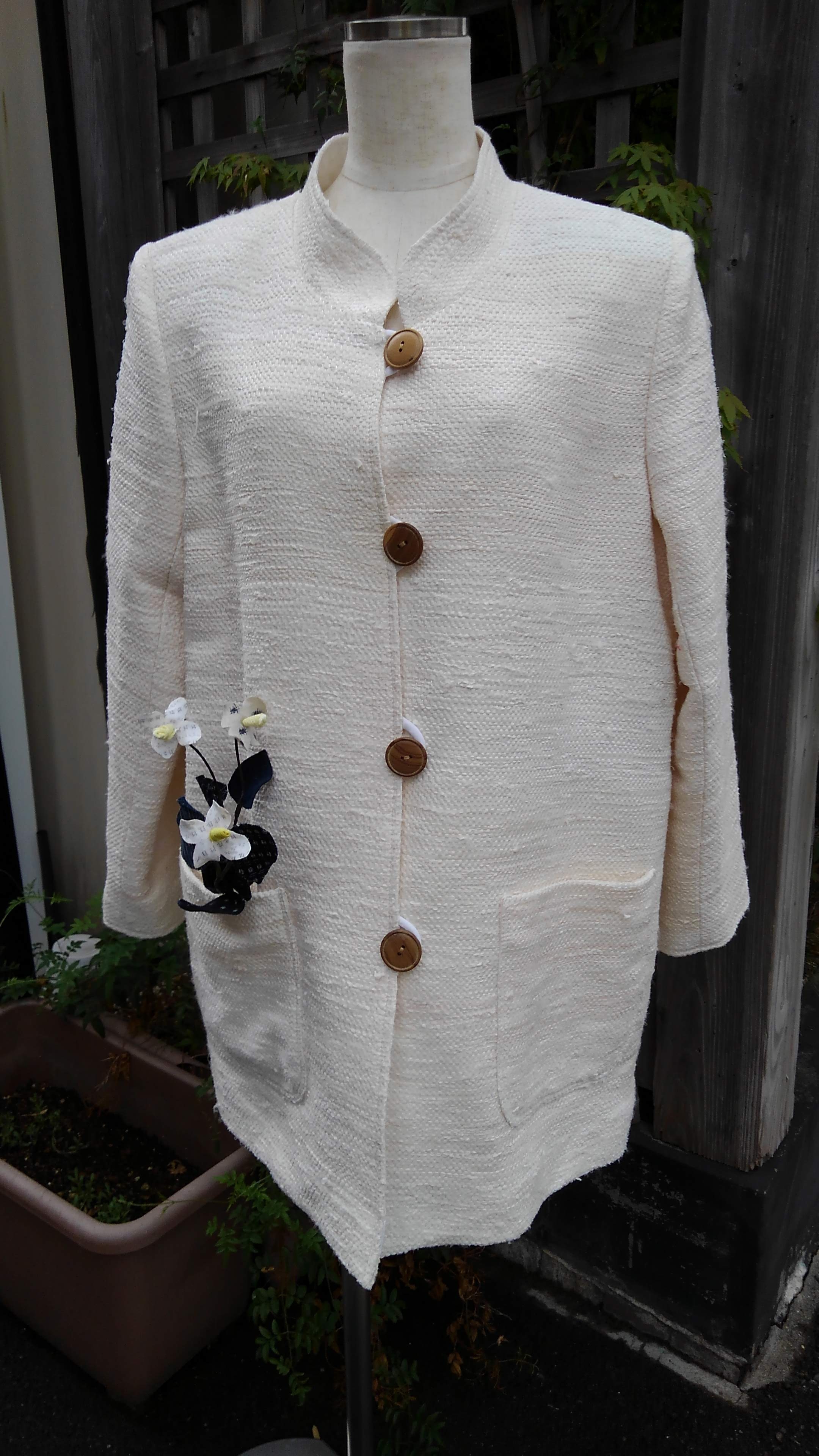 裂き織りコート（白） - ロングコート