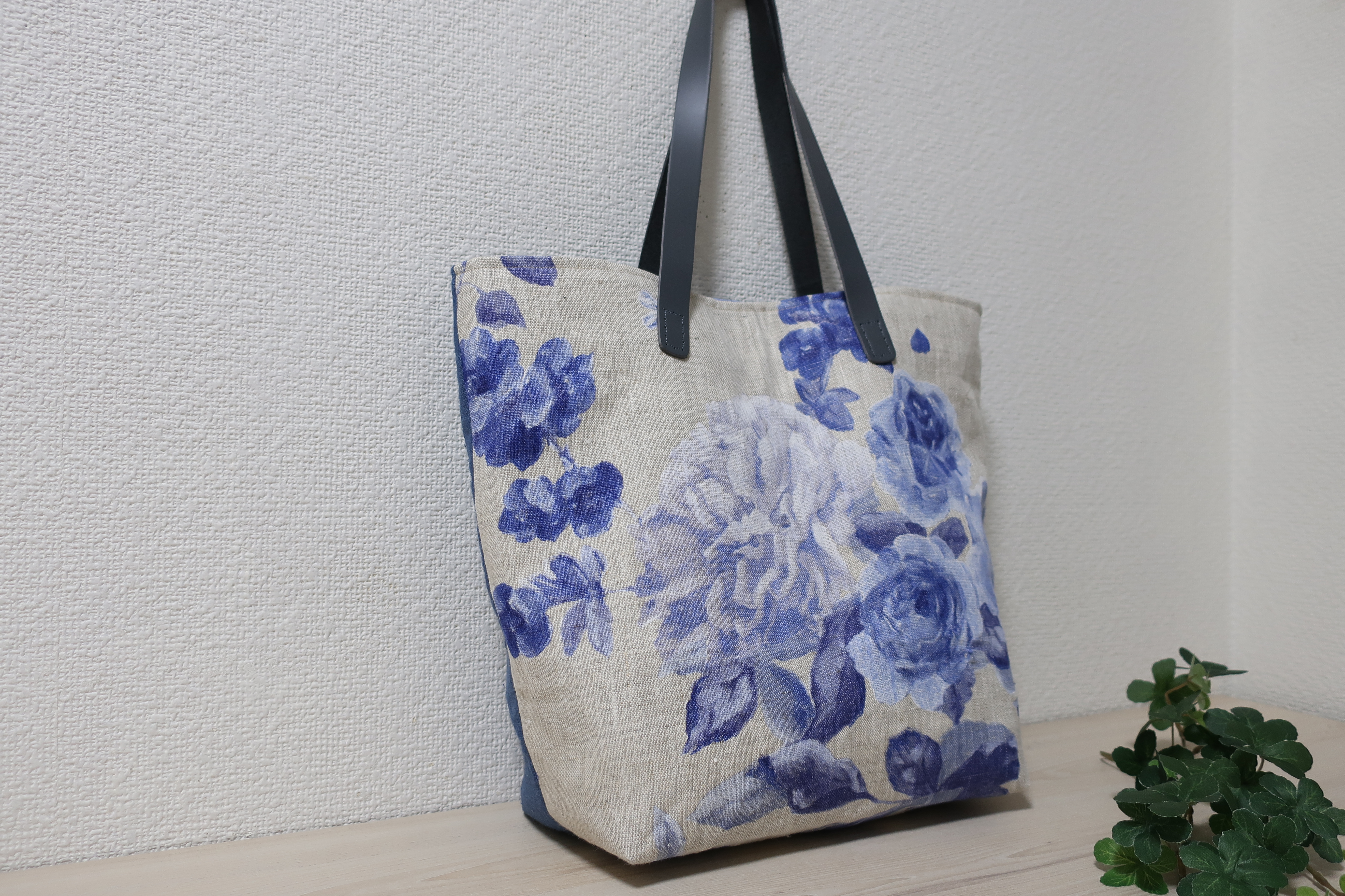花柄フランスリネン 無地リネントートバック Iichi ハンドメイド クラフト作品 手仕事品の通販