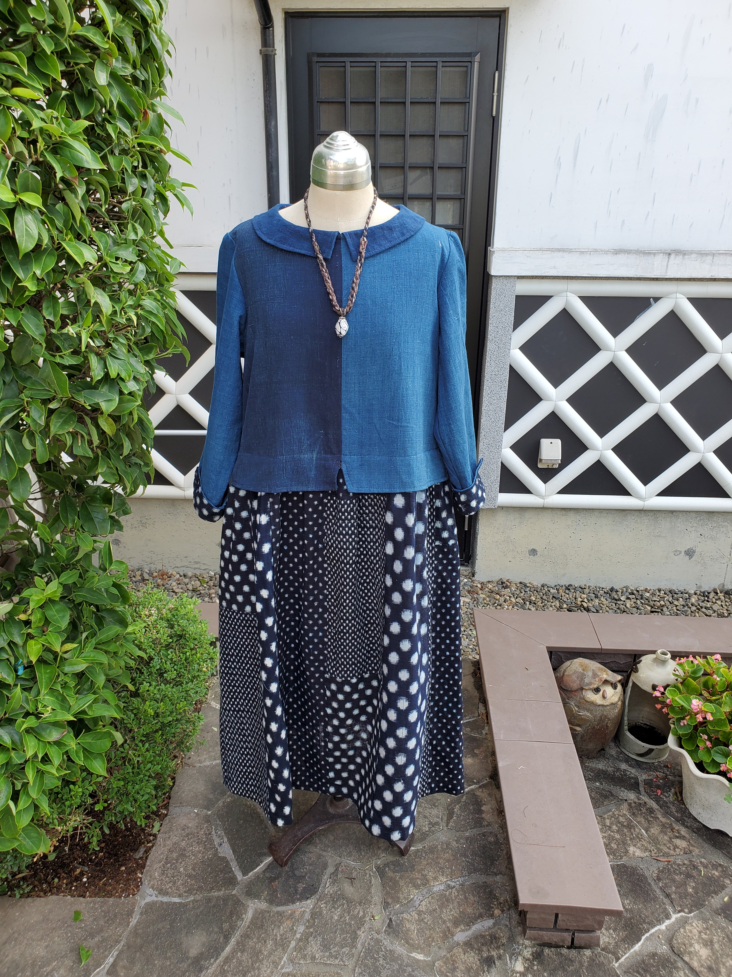 着物リメイク 古布 手作り 藍の濃淡 雪ん子 ワンピース Iichi ハンドメイド クラフト作品 手仕事品の通販