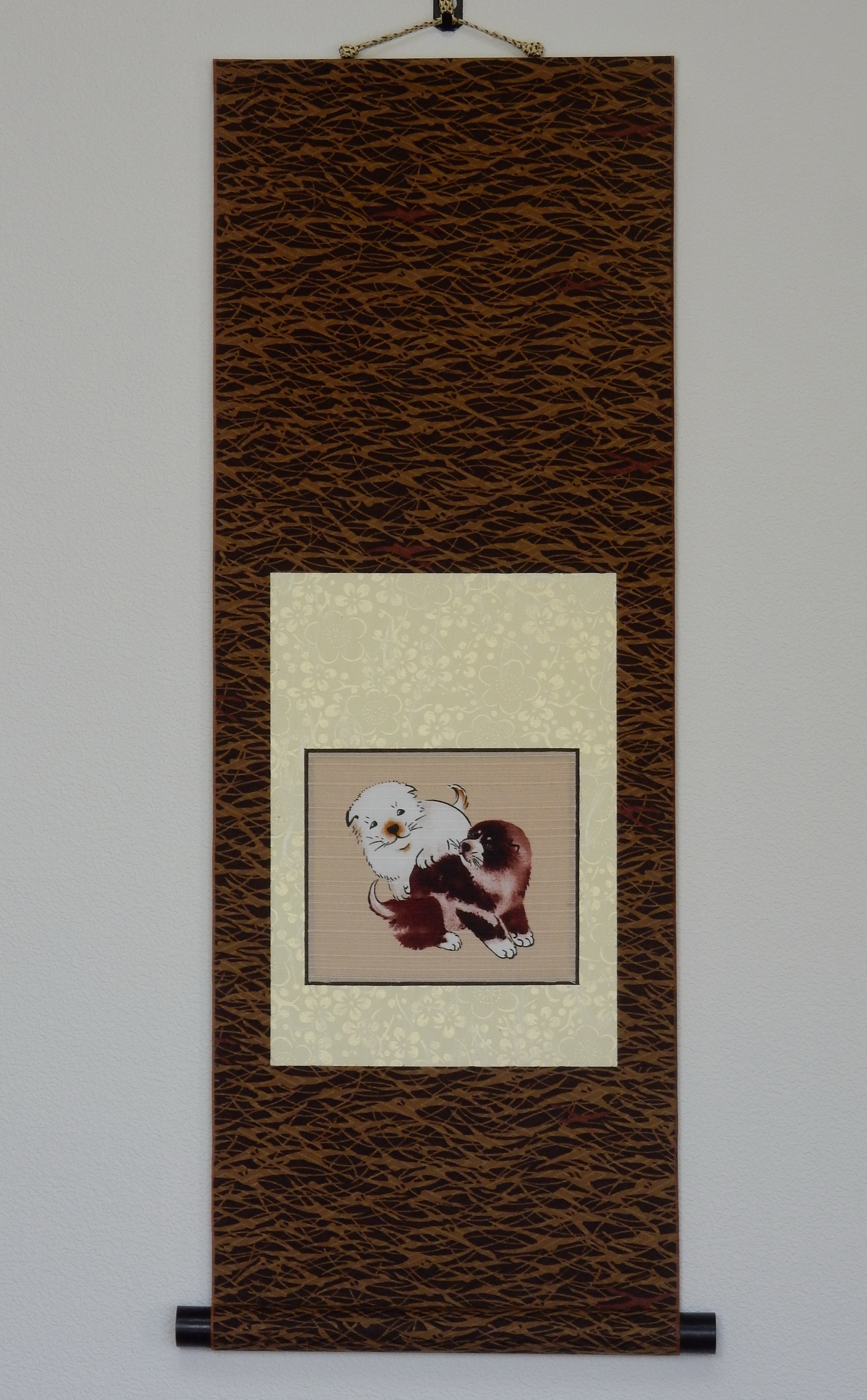 ミニ掛け軸 二匹の子犬 Iichi ハンドメイド クラフト作品 手仕事品の通販