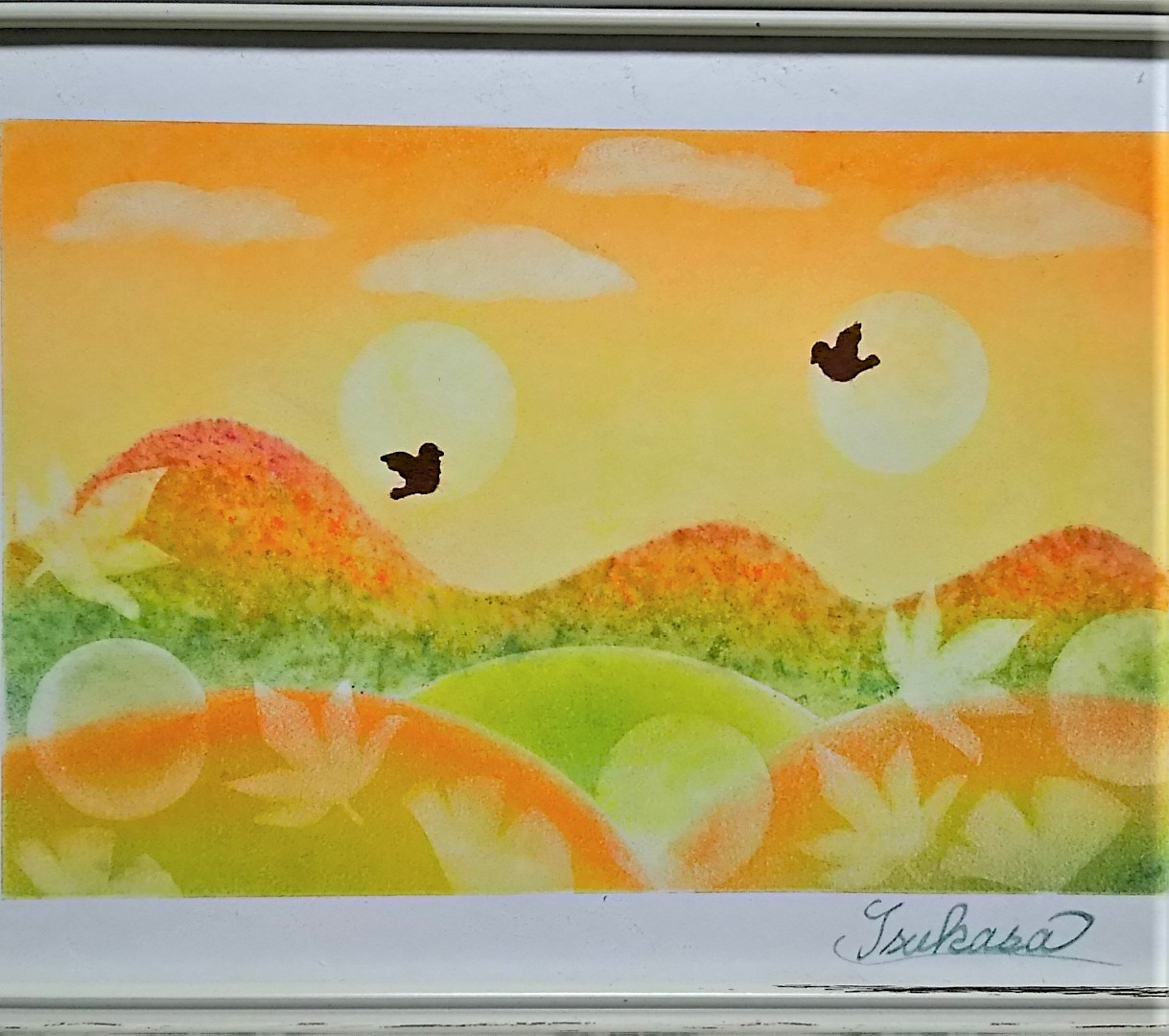 秋のパステルアート 紅葉山の夕暮れ パステル画原画 Iichi ハンドメイド クラフト作品 手仕事品の通販