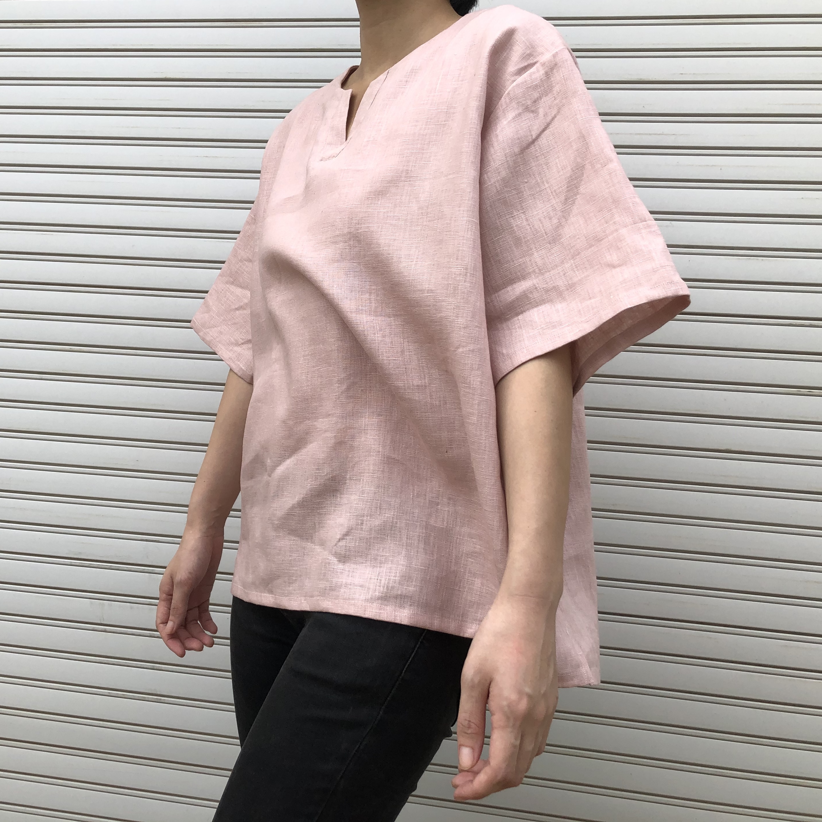 男女とも使える リネン100 涼しいメンズtシャツ ピンク 半袖 Iichi ハンドメイド クラフト作品 手仕事品の通販