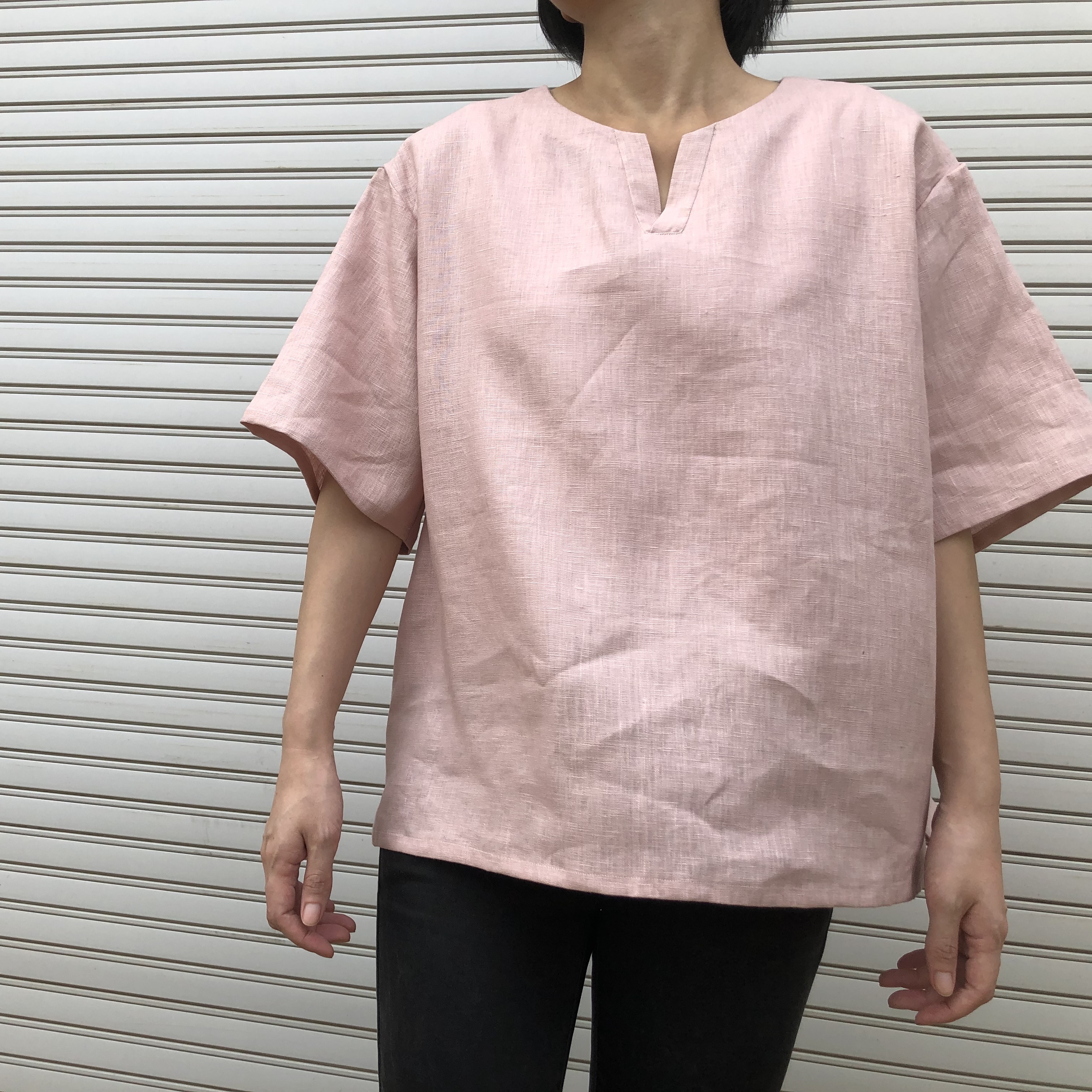 男女とも使える リネン100 涼しいメンズtシャツ ピンク 半袖 Iichi ハンドメイド クラフト作品 手仕事品の通販