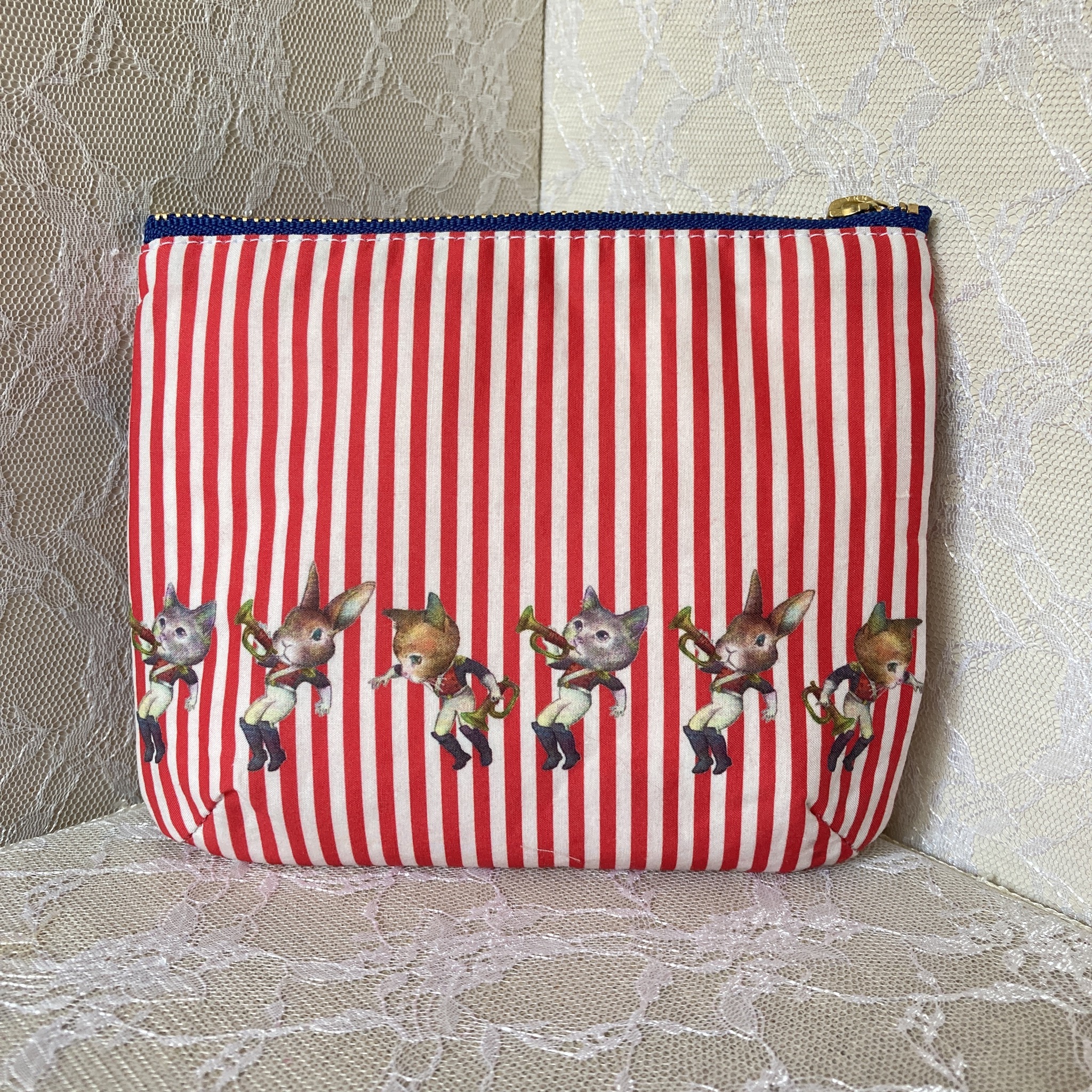 大人可愛い ミニポーチ レッドストライプ Iichi ハンドメイド クラフト作品 手仕事品の通販