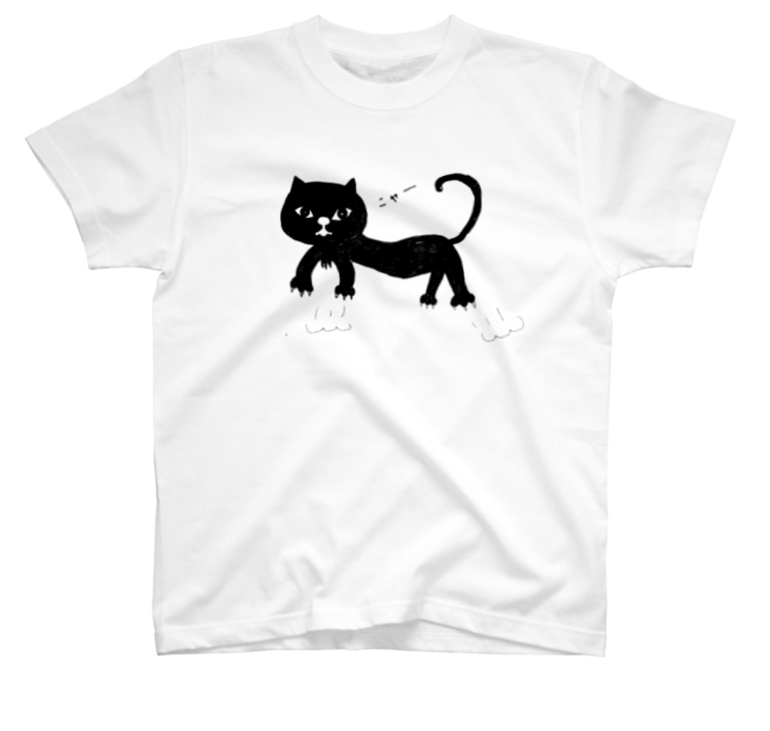 黒猫にゃー白tシャツ Iichi ハンドメイド クラフト作品 手仕事品の通販