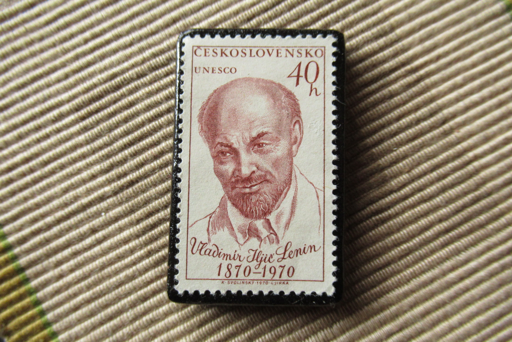 チェコスロバキア レーニン切手ブローチ6613 Iichi ハンドメイド クラフト作品 手仕事品の通販