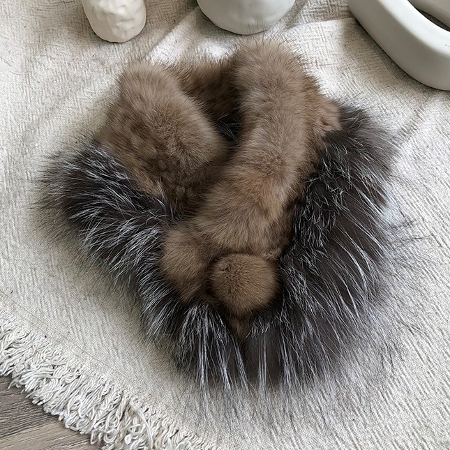 New Antique Fur ロシアンセーブル シルバーフォックススヌードマフラー Iichi ハンドメイド クラフト作品 手仕事品の通販