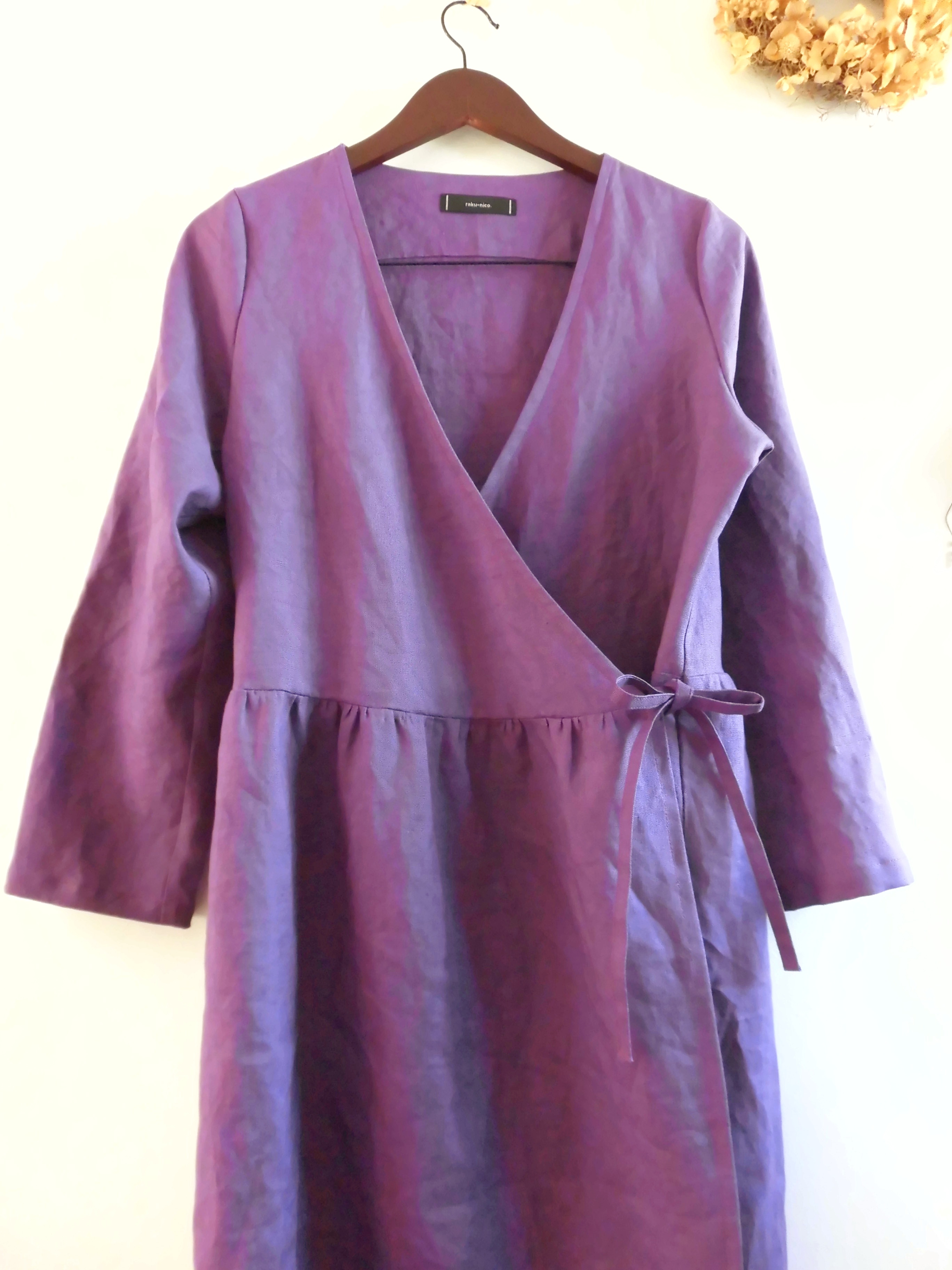 カシュクールワンピース リネン100 紫 ぶどう色 コート Iichi ハンドメイド クラフト作品 手仕事品の通販