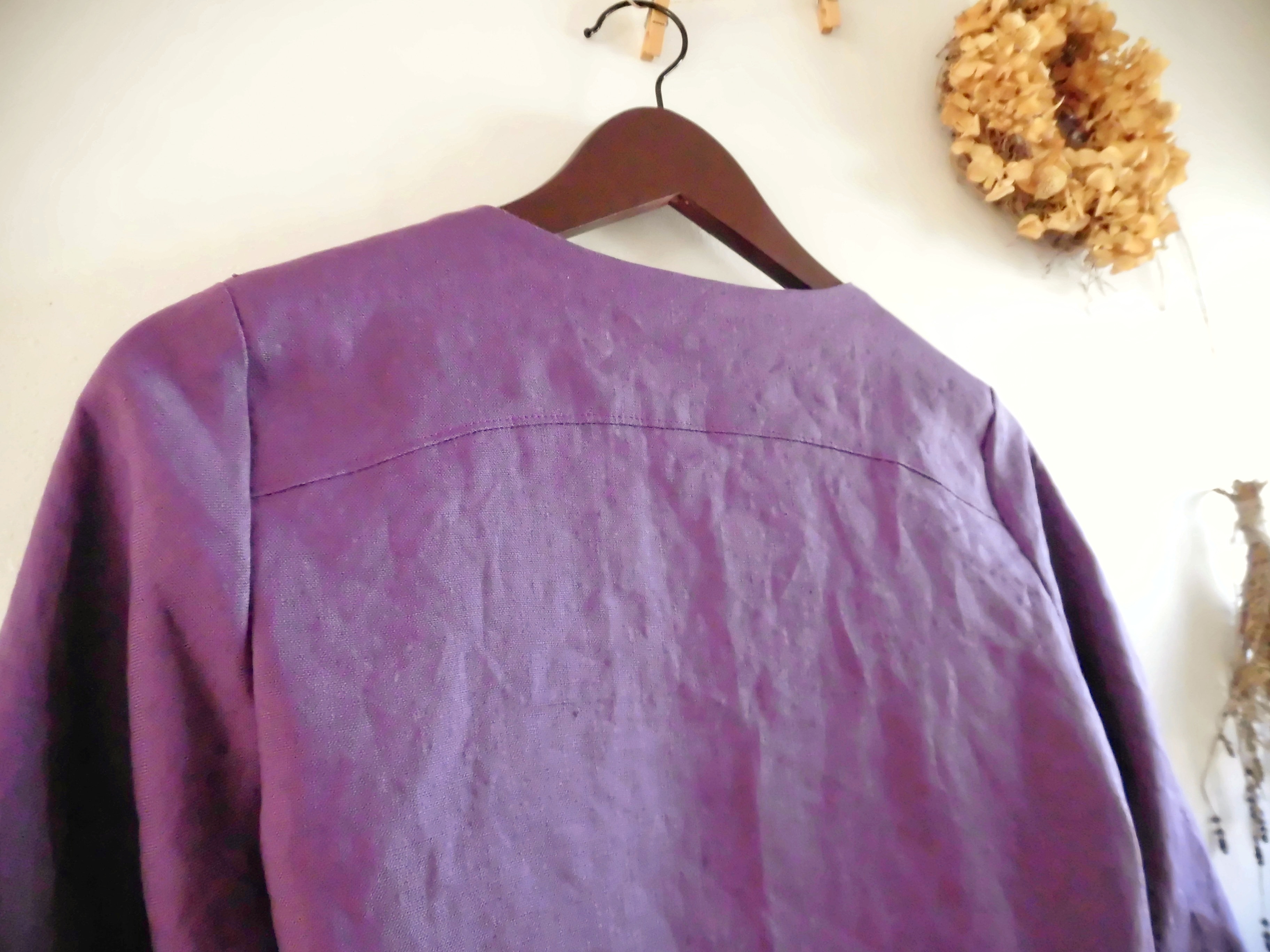 カシュクールワンピース リネン100 紫 ぶどう色 コート Iichi ハンドメイド クラフト作品 手仕事品の通販