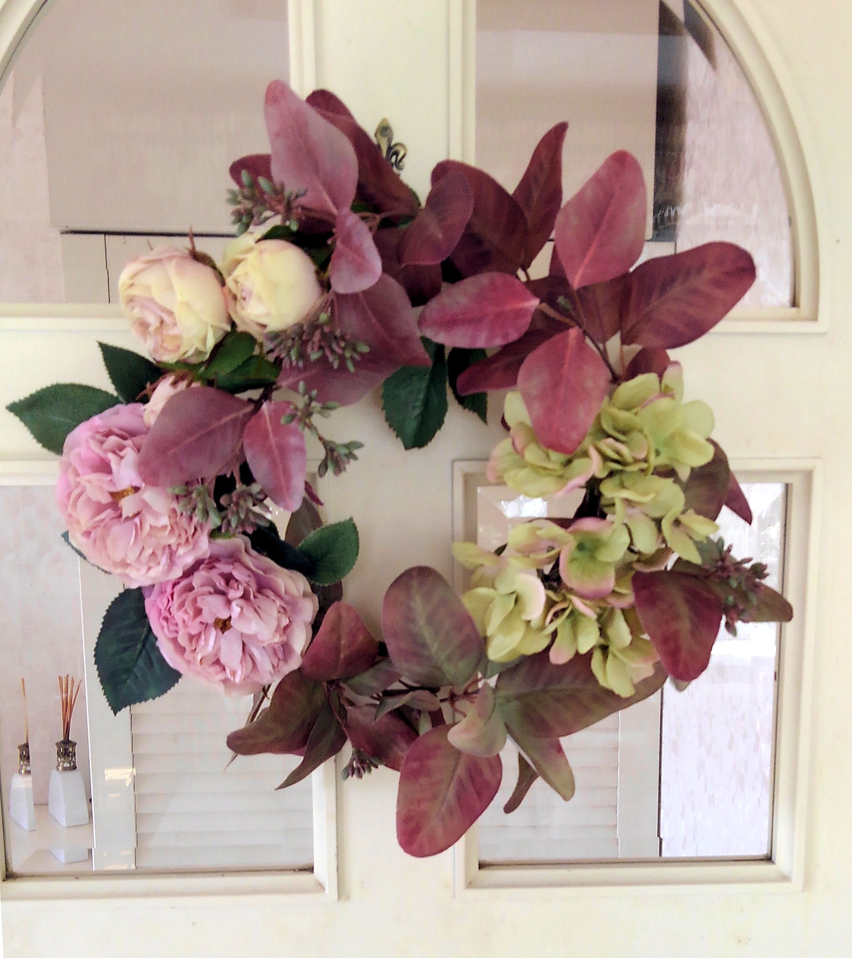 クラシックローズとユーカリのロマンティックリース 35センチ Iichi ハンドメイド クラフト作品 手仕事品の通販