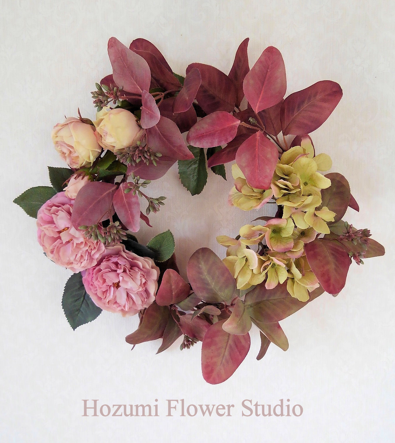 クラシックローズとユーカリのロマンティックリース 35センチ Iichi ハンドメイド クラフト作品 手仕事品の通販