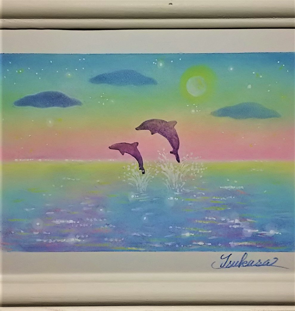 海とイルカのパステルアート 夜明け前に Iichi ハンドメイド クラフト作品 手仕事品の通販