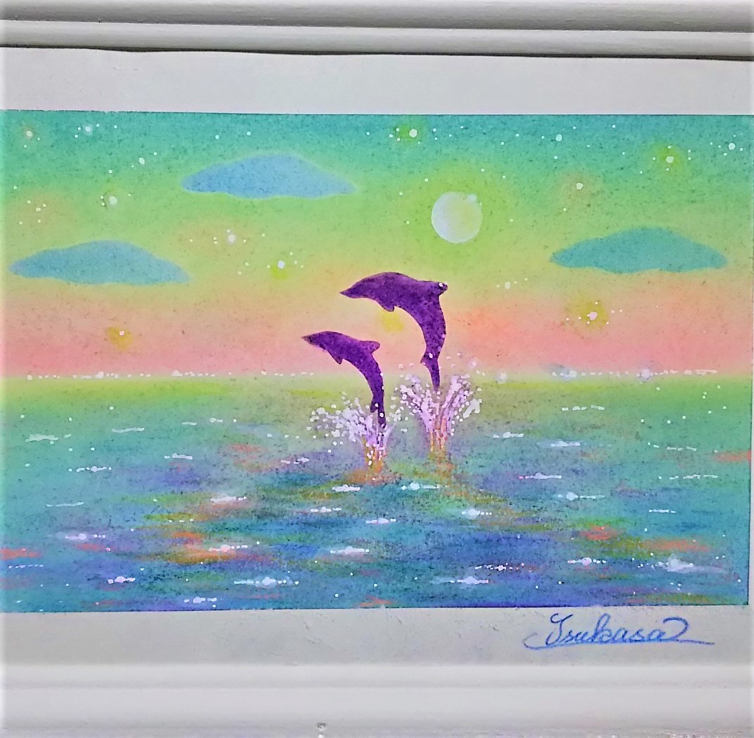 海とイルカのパステルアート 夜明け前に Iichi ハンドメイド クラフト作品 手仕事品の通販
