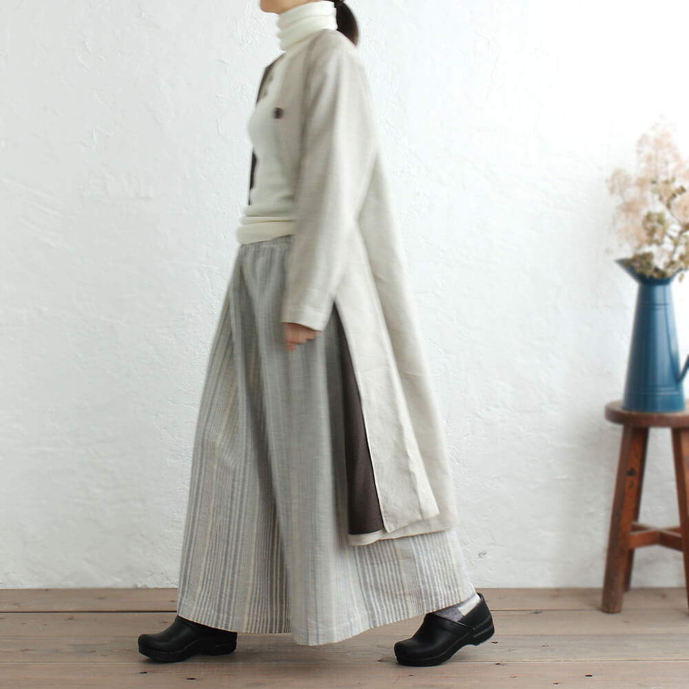 限定1 リネン Aラインロングコート 裏地付き ナチュラルベージュ ブラウン Iichi ハンドメイド クラフト作品 手仕事品の通販