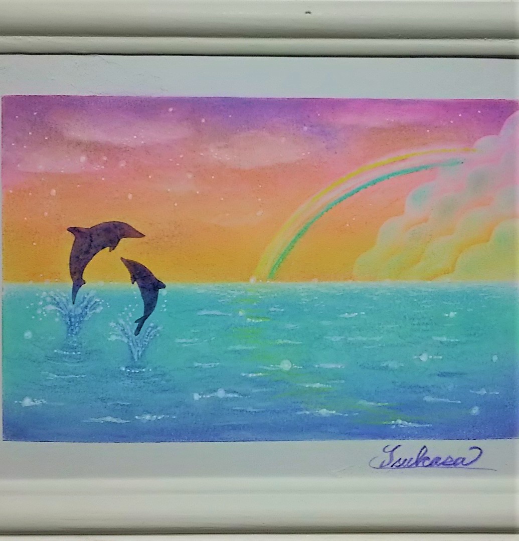 海とイルカのパステルアート 虹色の夕焼け Iichi ハンドメイド クラフト作品 手仕事品の通販