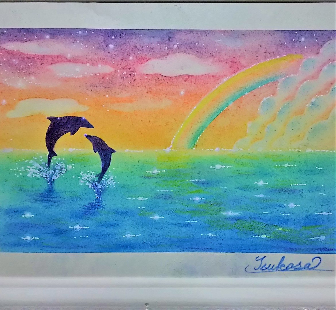 海とイルカのパステルアート 虹色の夕焼け Iichi ハンドメイド クラフト作品 手仕事品の通販
