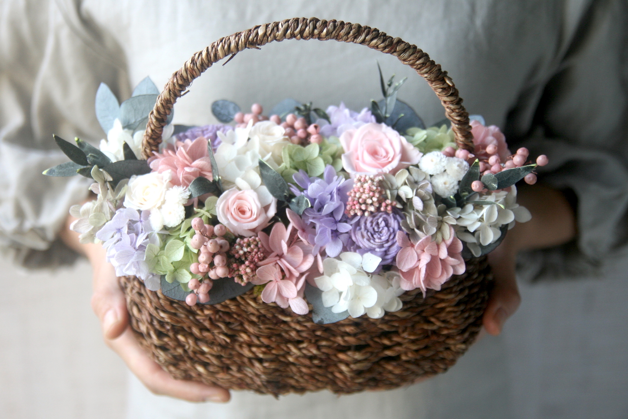 誕生日プレゼント 結婚祝い ご両親贈呈品 Flower Basket Antique Pink Iichi ハンドメイド クラフト作品 手仕事品の通販