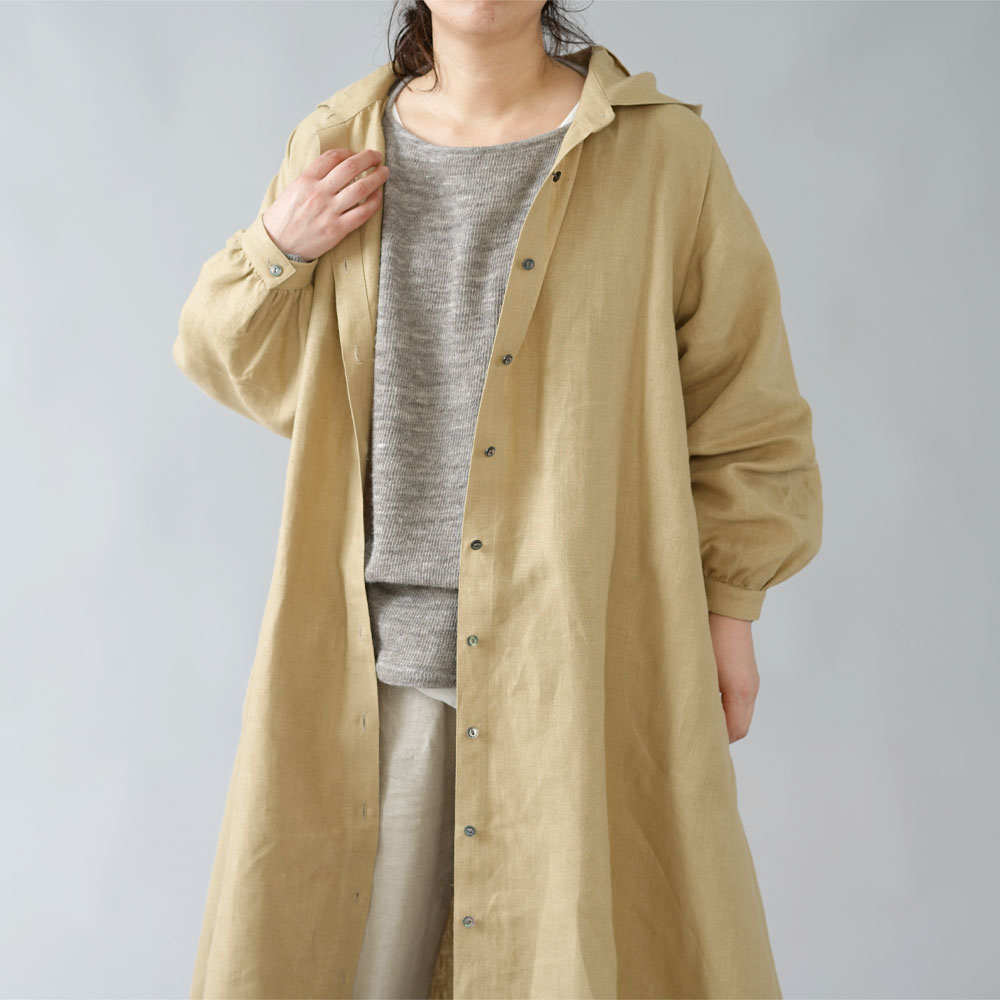 Wafu 中厚リネンパーカーワンピース 2wey コートにも ロング丈 木蘭色 もくらんじき A029a Mrn2 Iichi ハンドメイド クラフト作品 手仕事品の通販
