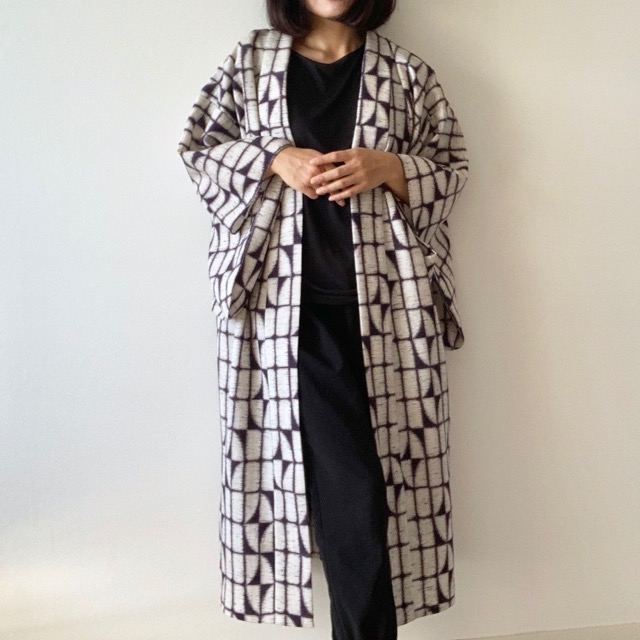 着物風ガウン 絣 濃紫 Iichi ハンドメイド クラフト作品 手仕事品の通販