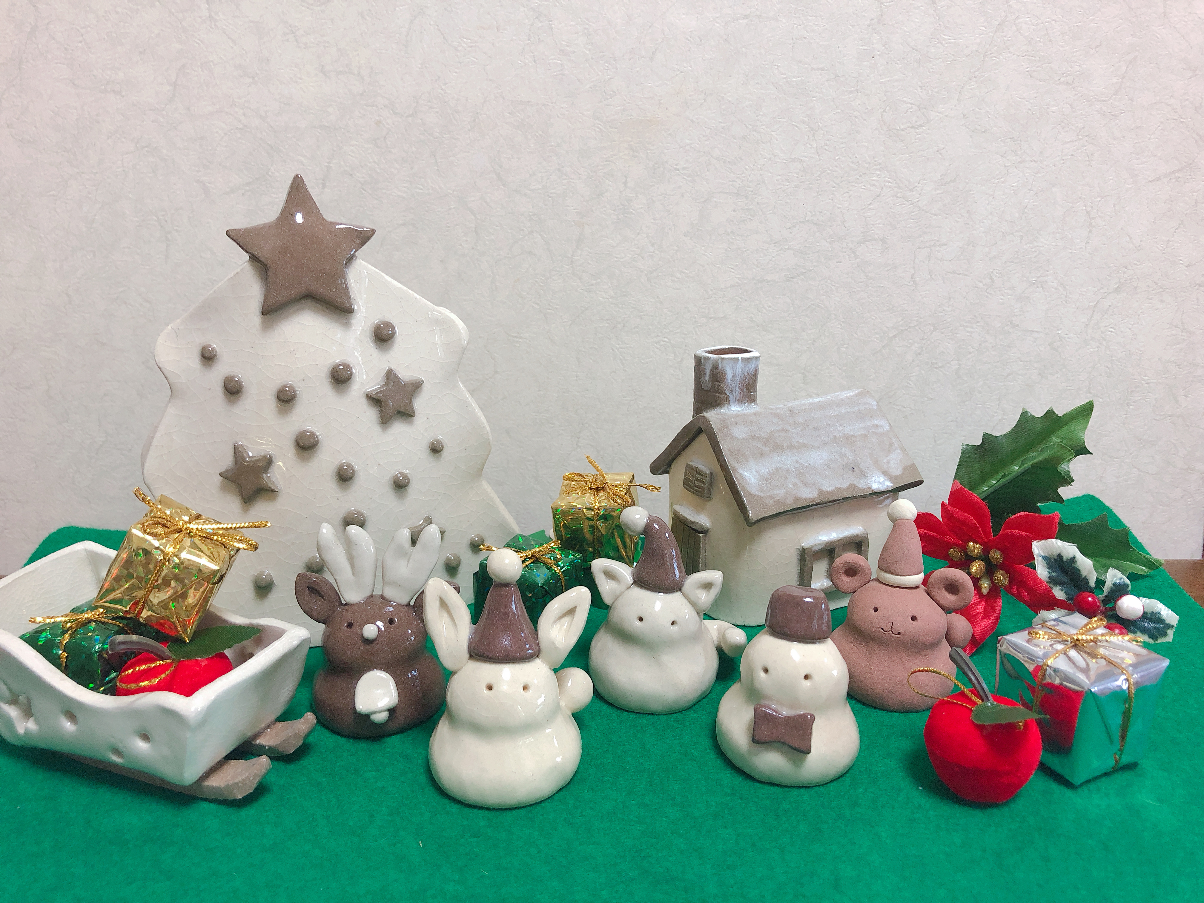 やきもの人形 クリスマスセット うさぎ Iichi ハンドメイド クラフト作品 手仕事品の通販