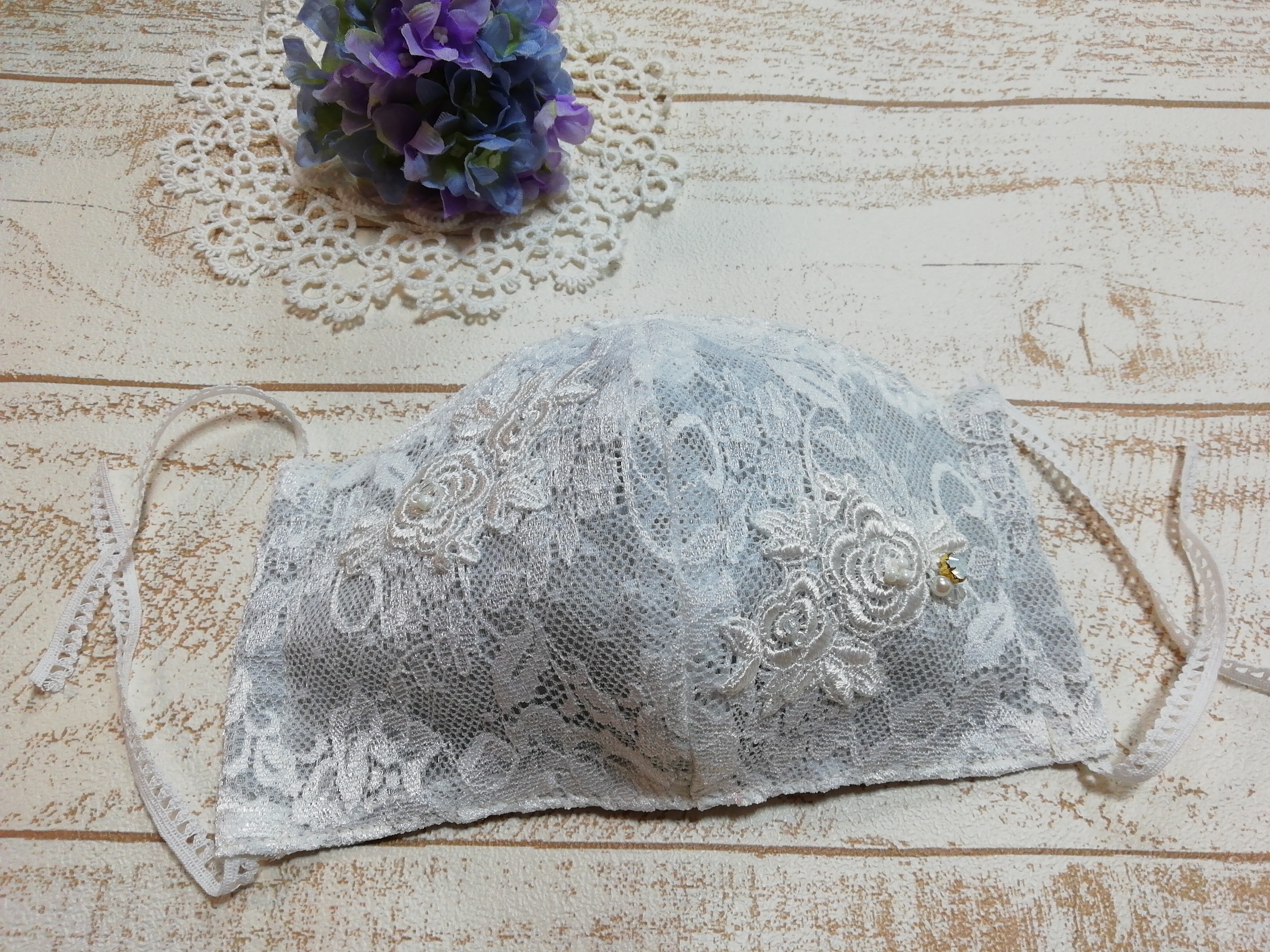 豪華ラッセルレースマスク モチーフ刺繍レース 大人サイズ立体マスク Iichi ハンドメイド クラフト作品 手仕事品の通販