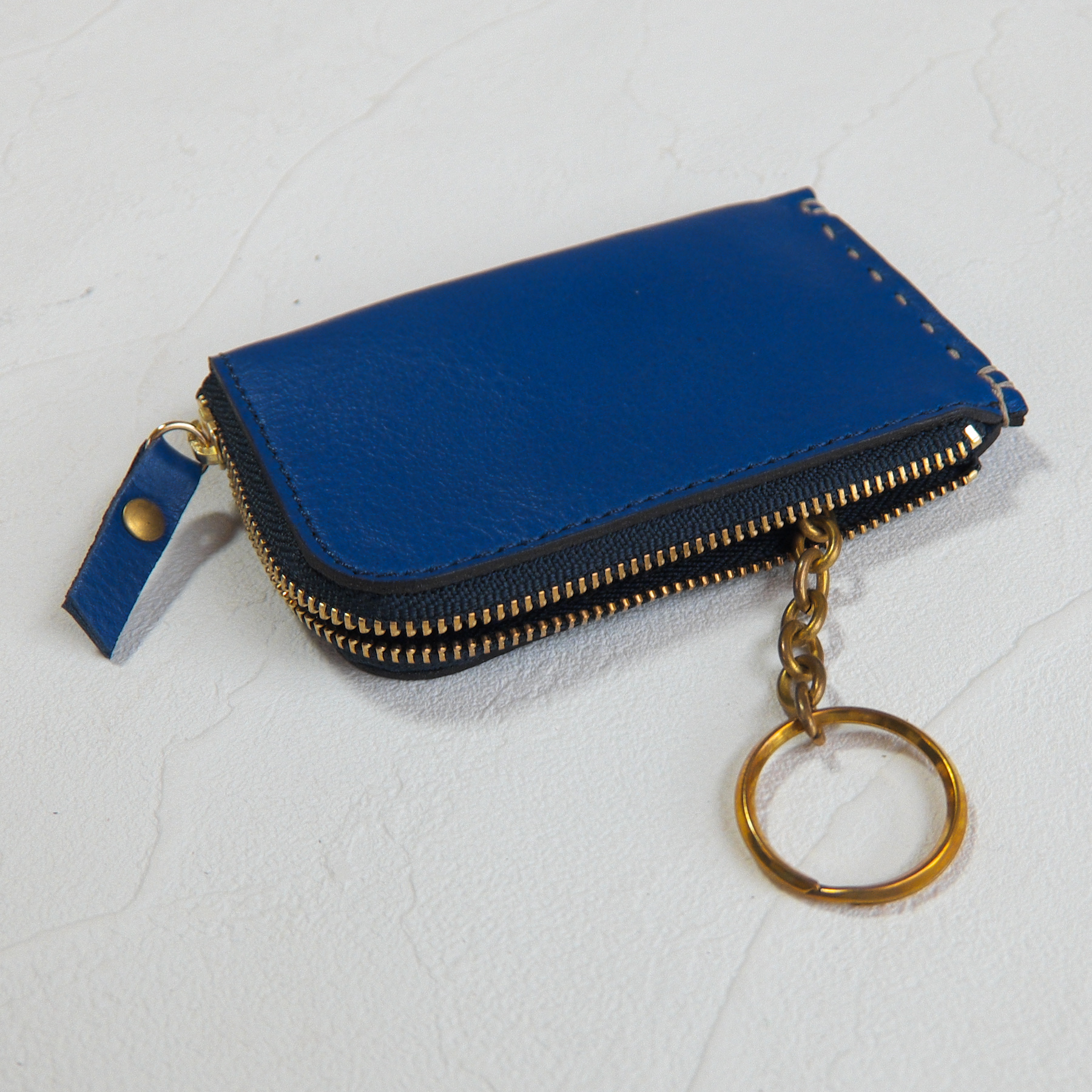 受注生産 カードサイズのzipコインケース キーリング付 Blue Iichi ハンドメイド クラフト作品 手仕事品の通販