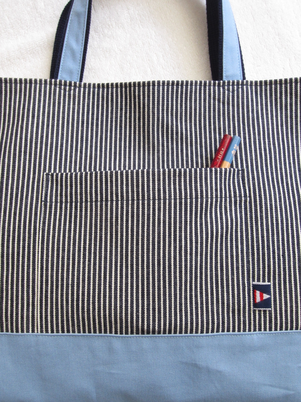 ヒッコリー 帆布 ライトブルー レッスンバッグ Iichi ハンドメイド クラフト作品 手仕事品の通販