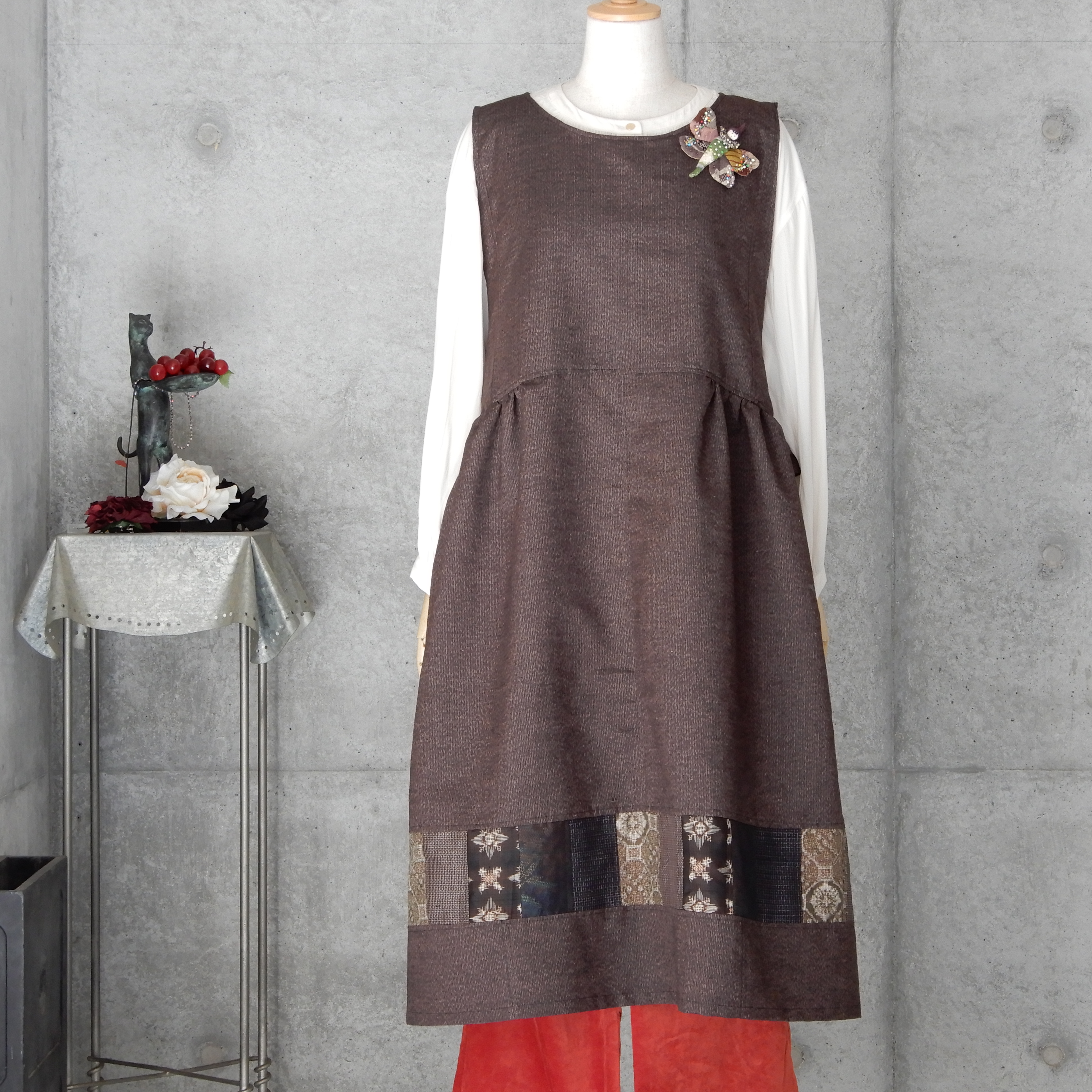 着物リメイク エプロンワンピース L Ll Iichi ハンドメイド クラフト作品 手仕事品の通販