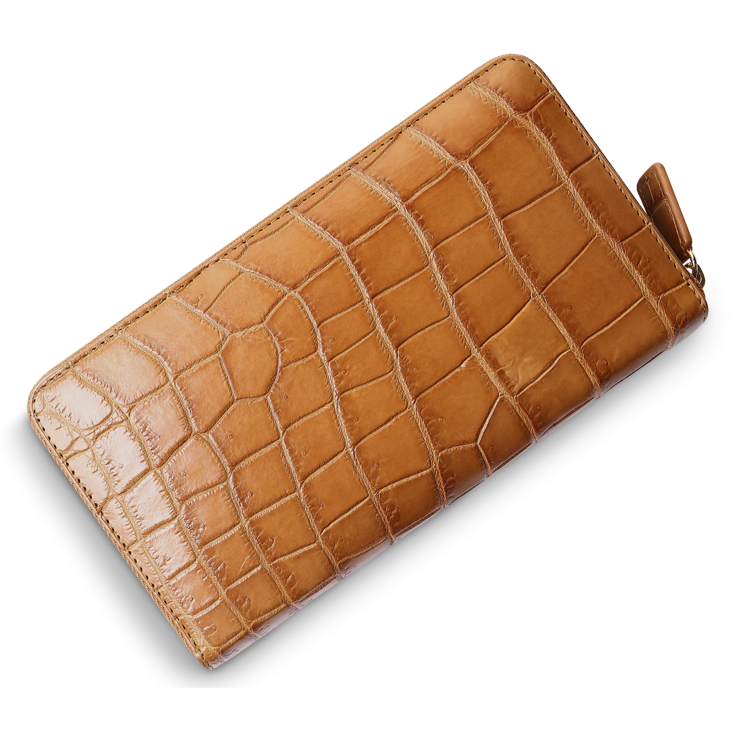 訳あり商品 シャムクロコ クロコダイル革 レディース メンズ財布 ラウンドファスナー キャメル Iichi ハンドメイド クラフト作品 手仕事品の通販