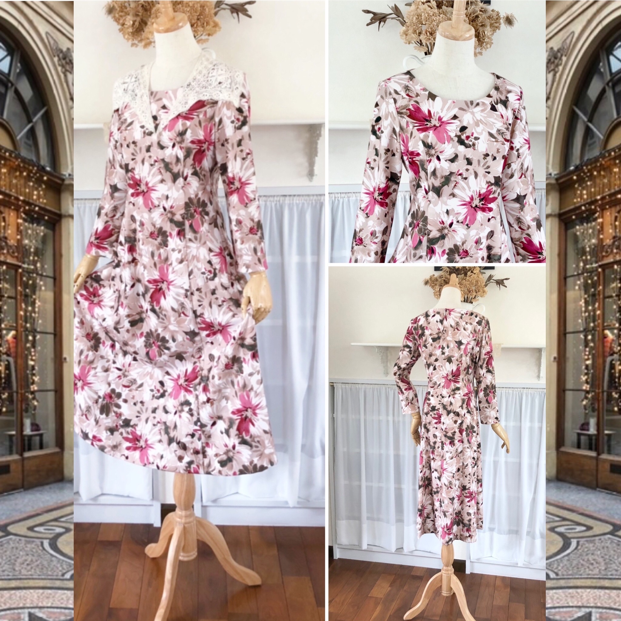 Sale 12 5 花柄フレアワンピース ストレッチ ロング ポリエステル コート下 琥珀色の季節にこそ Iichi ハンドメイド クラフト作品 手仕事品の通販