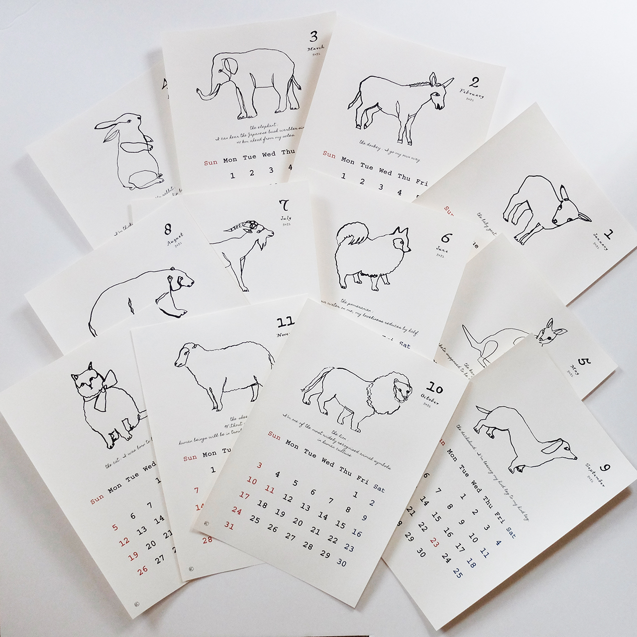 一筆書きの動物カレンダー21 Iichi ハンドメイド クラフト作品 手仕事品の通販