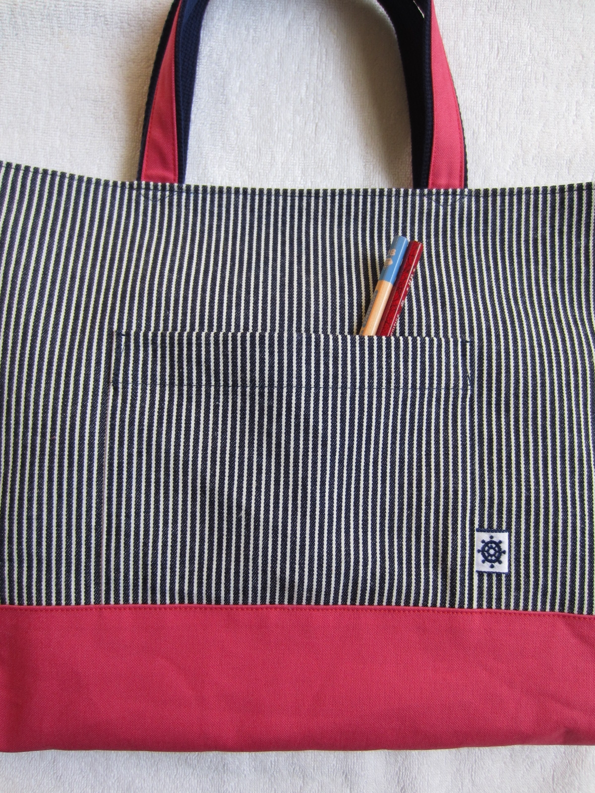 ヒッコリー 帆布 明るい赤色 レッスンバッグ Iichi ハンドメイド クラフト作品 手仕事品の通販