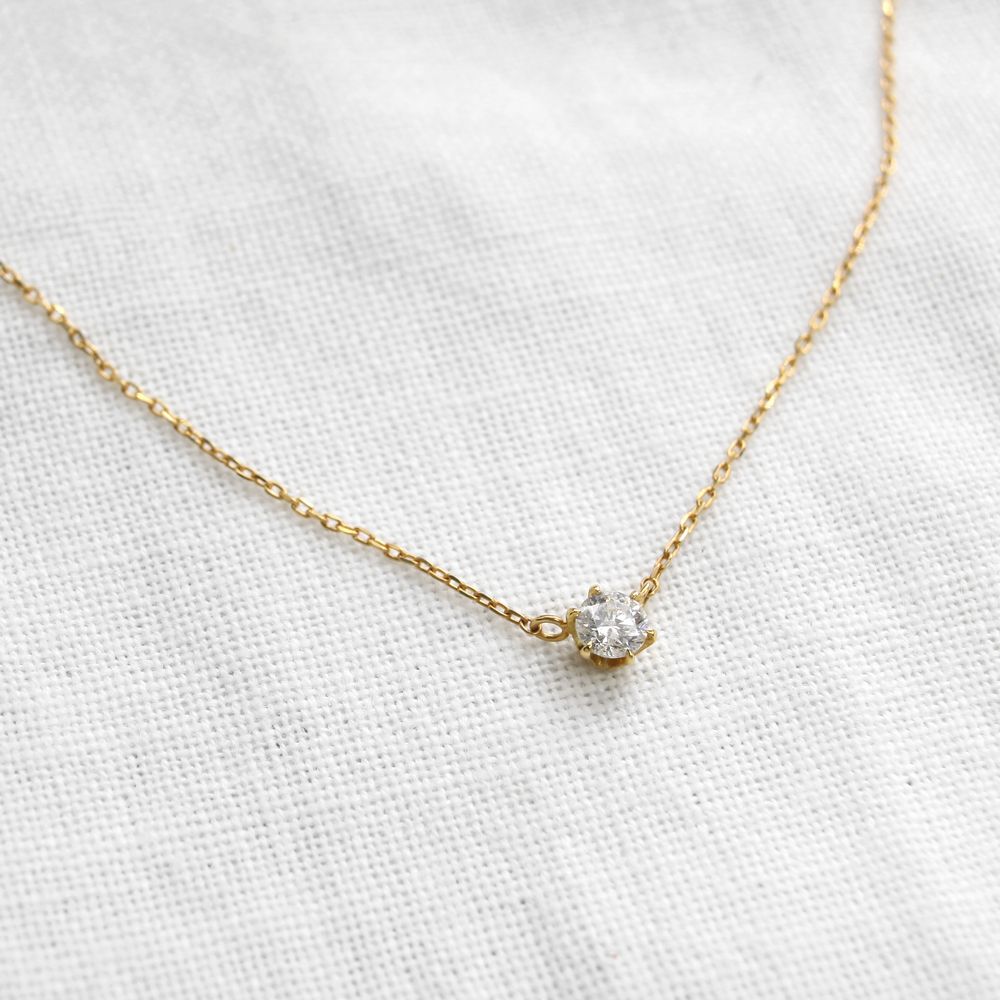 天然ダイヤモンドのシンプルネックレス Naturaldiamondnecklace W K18gold Dia0 1 Iichi ハンドメイド クラフト作品 手仕事品の通販