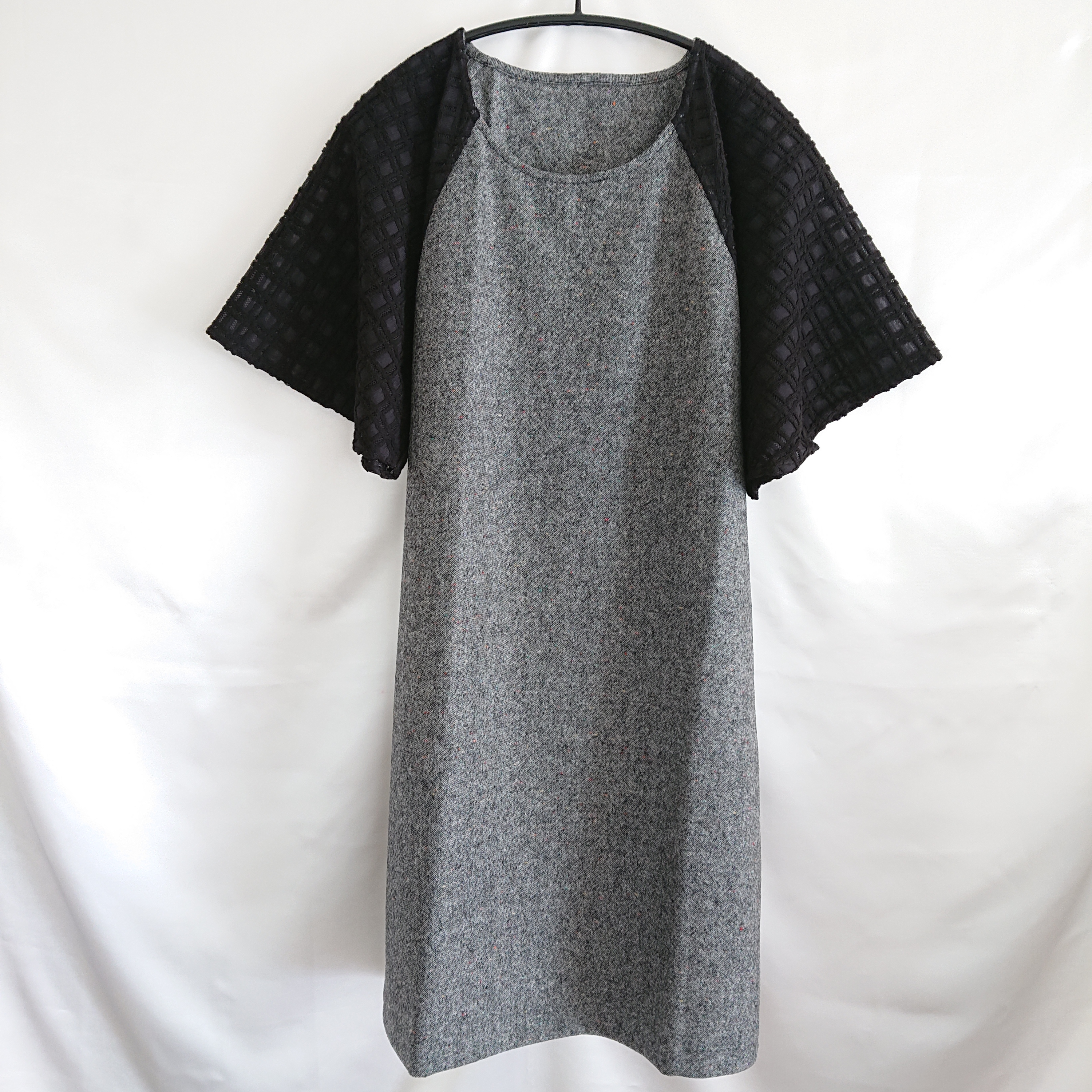 ツイードのバイカラーチュニックワンピース ラグランスリーブ Iichi ハンドメイド クラフト作品 手仕事品の通販