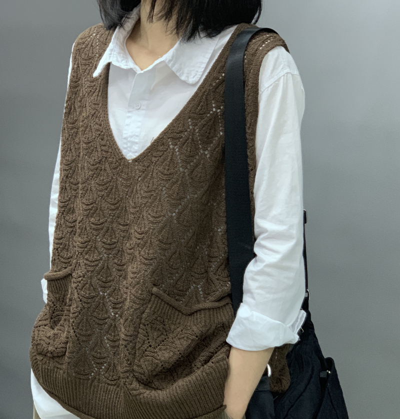 春秋 ブラウスニットベスト セーターベスト Vネックベスト ニットセーター コットン トップス レディース 通学 通勤 Iichi ハンドメイド クラフト作品 手仕事品の通販