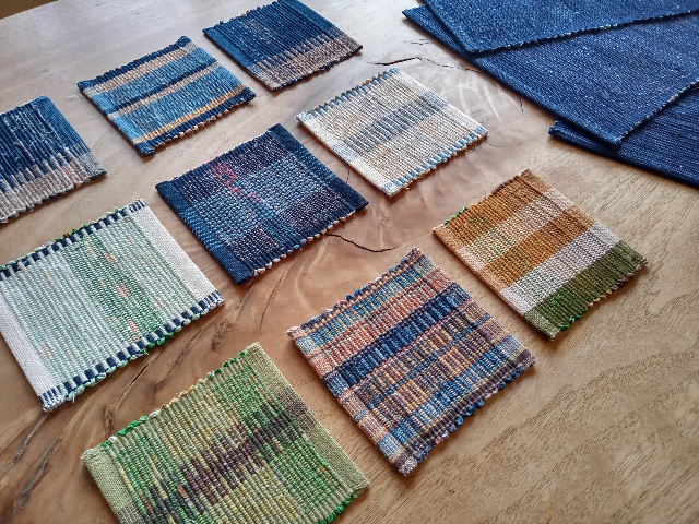 手織り 手織り機 くすみピンクブルー コースター  5点Set キッチン雑貨