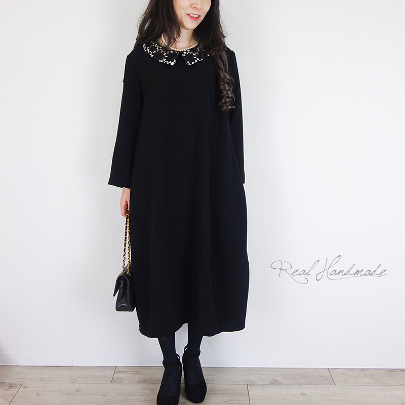 予約販売 ブラックジョーゼット襟ケミカルレース切替ワンピース 卒園 卒業 入学式 冠婚葬祭 結婚式 フォーマル Iichi ハンドメイド クラフト作品 手仕事品の通販