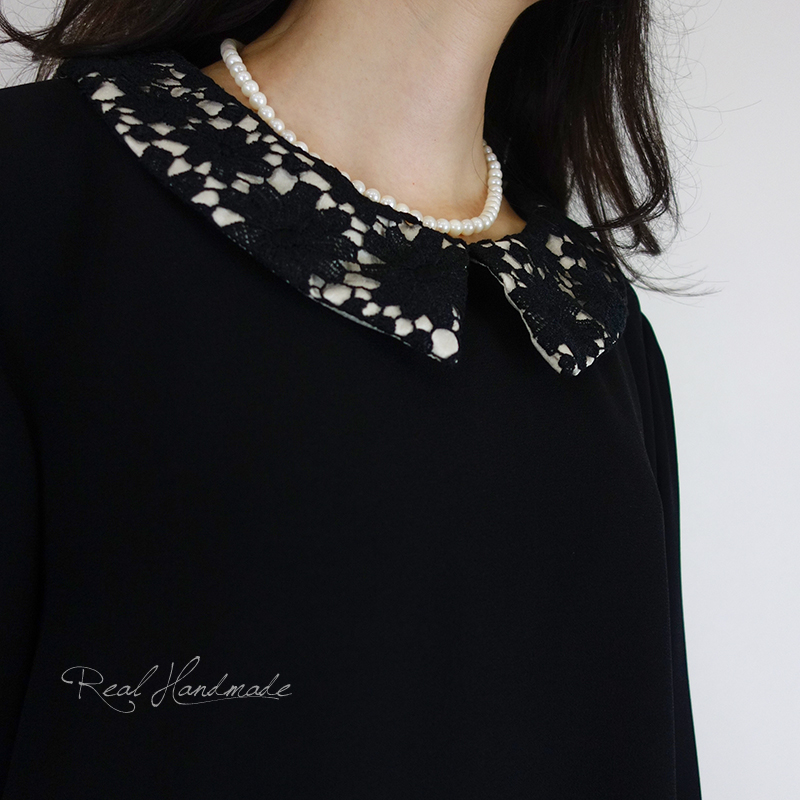 予約販売 ブラックジョーゼット襟ケミカルレース切替ワンピース 卒園 卒業 入学式 冠婚葬祭 結婚式 フォーマル Iichi ハンドメイド クラフト作品 手仕事品の通販